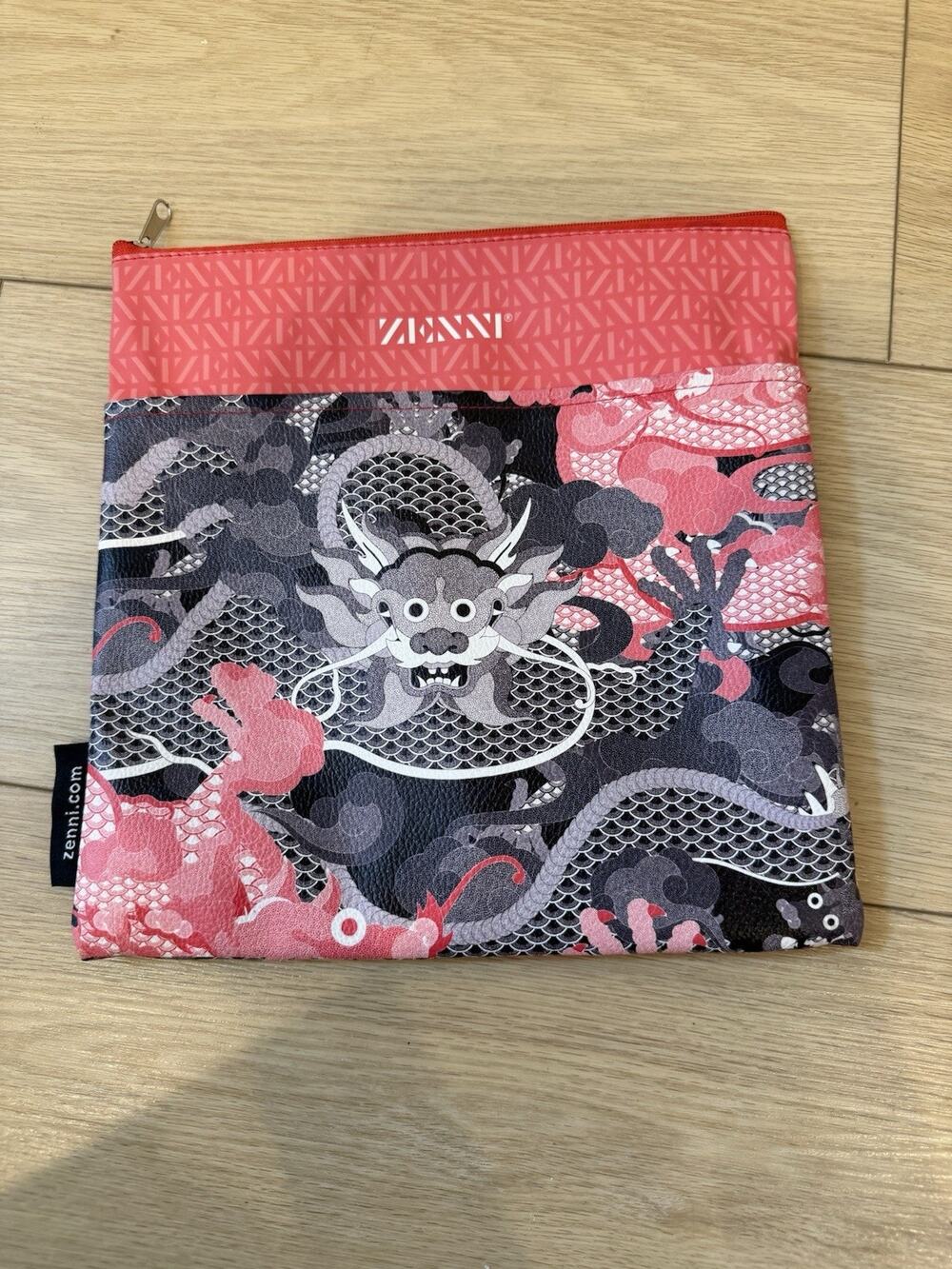 Zenni Optical Year Of The Dragon Glasses Pouch Case Red Grey Zippered Excellent